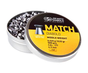 Пули JSB Yellow Match Diabolo Middle Weight 4,49 мм, 0,52 грамм, 500 штук