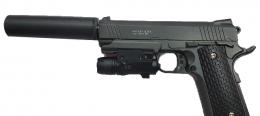 Пистолет страйкбольный Galaxy G.25A Colt 1911 PD Rail (спринг) 6мм, глушитель, лцу