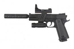Пистолет страйкбольный Galaxy G.053A COLT 1911 Classic black лцу, глушитель (спринг) 6мм