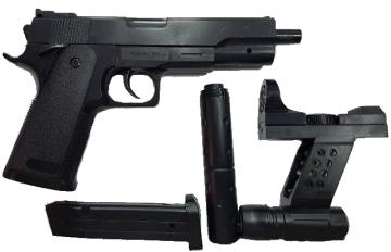 Пистолет страйкбольный Galaxy G.053A COLT 1911 Classic black лцу, глушитель (спринг) 6мм