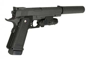 Пистолет страйкбольный Galaxy G.6A Colt 1911 PD с глушителем и ЛЦУ (спринг) 6мм